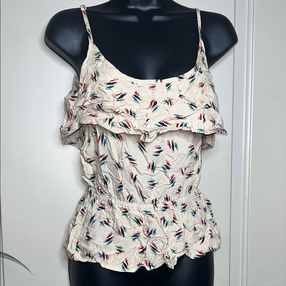 Mimi Chica Beige Feather Patterned Ruffle Camisole